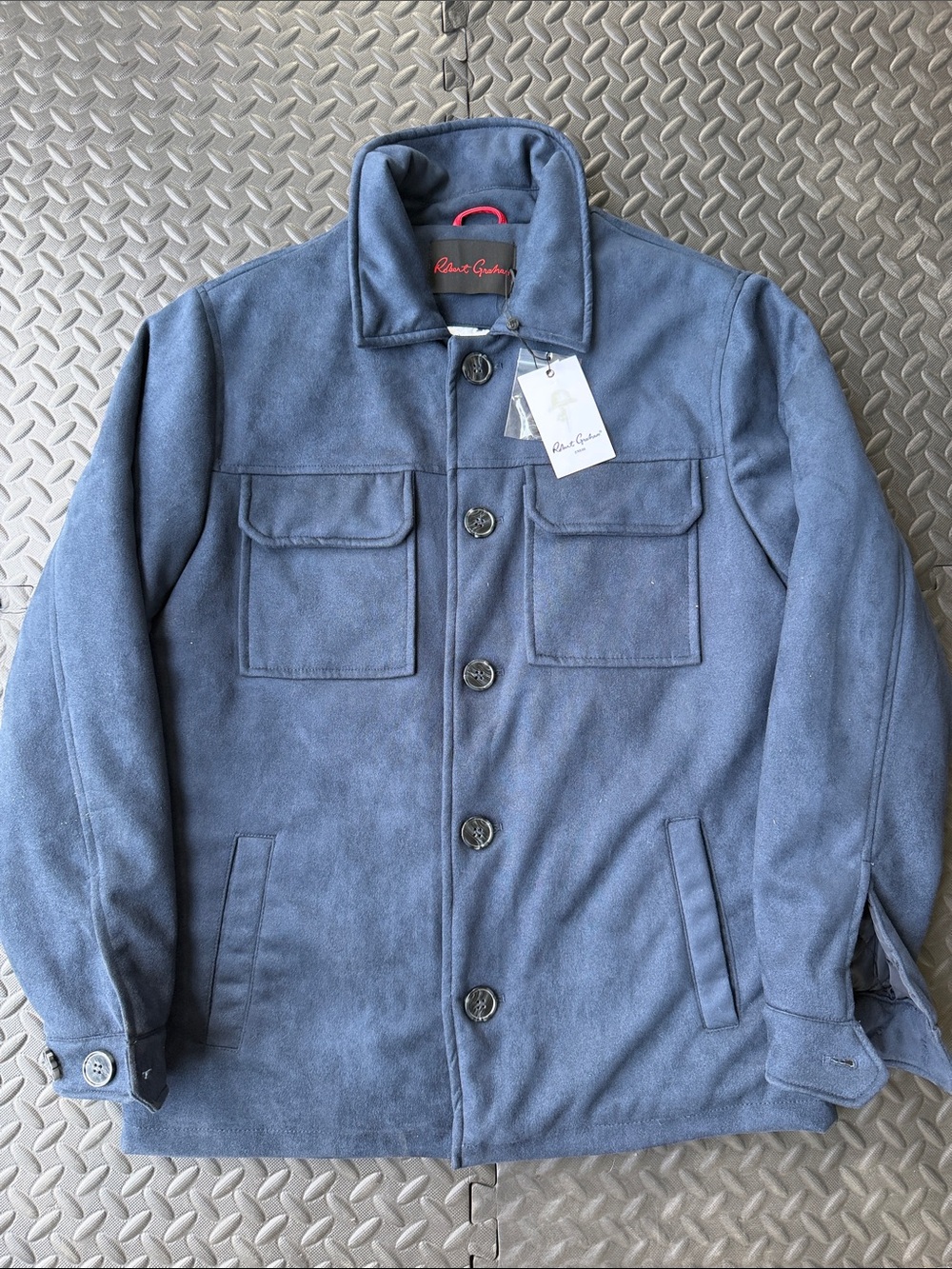 Robert Graham Men’s Slate Blue Suede-Look Button Jacket size S